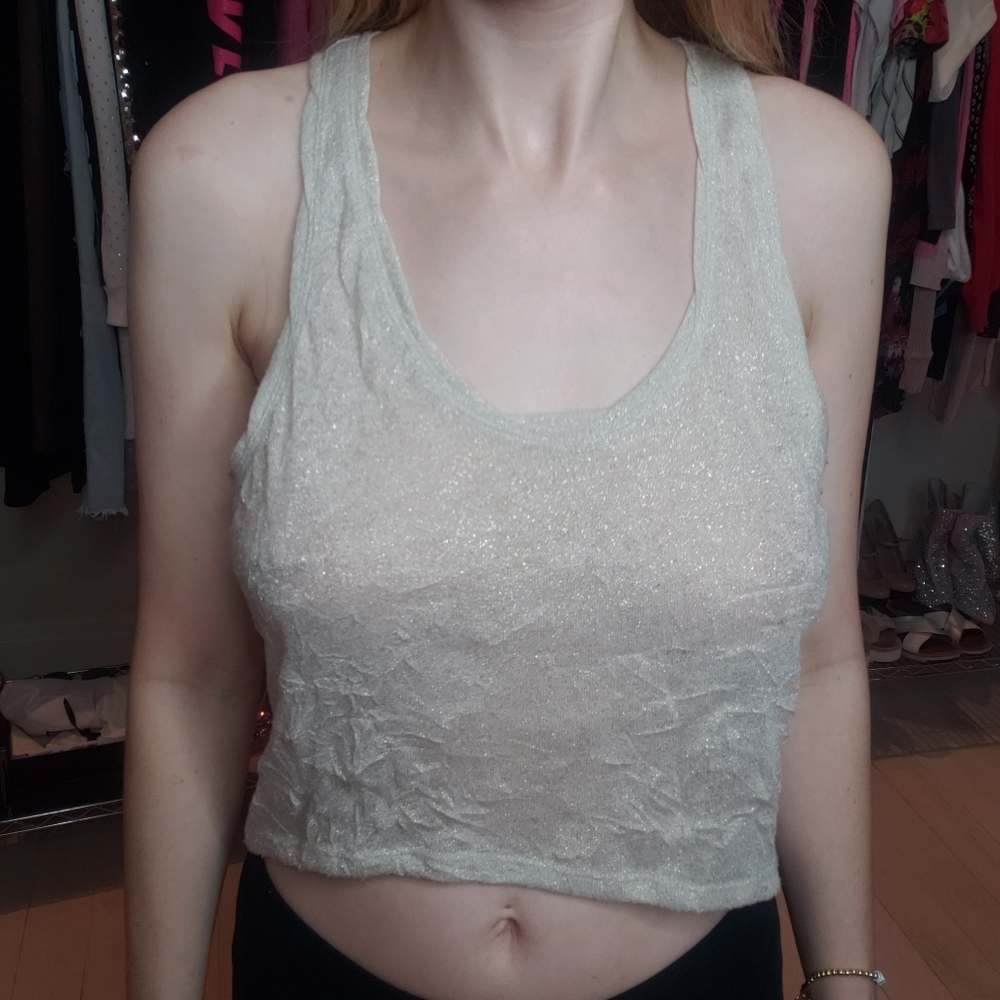 Free People Gold Metallic Glitter Crop Top
